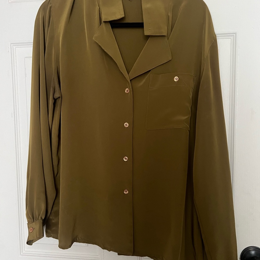 Olive Green Button-Up Blouse 12